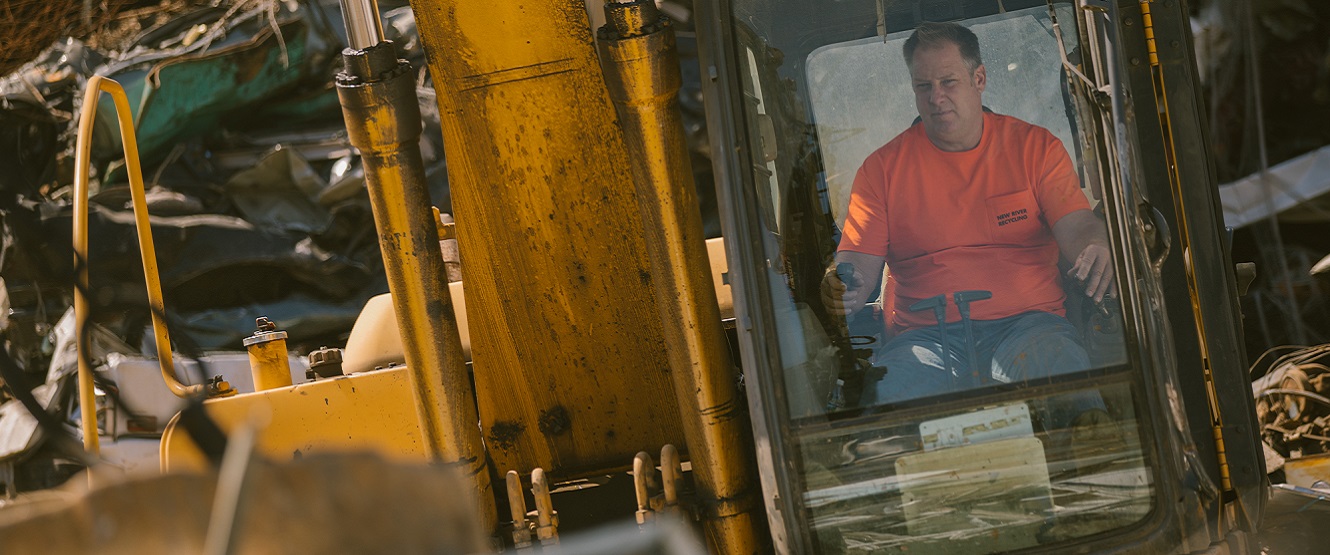 Man working inside tractor